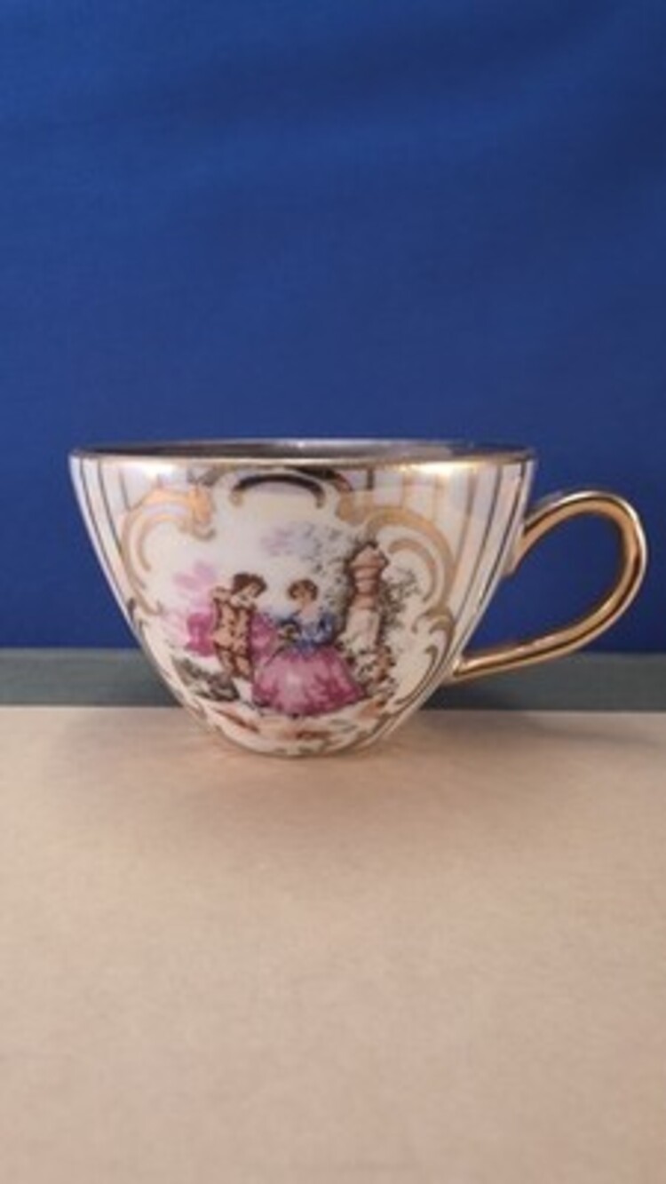 Vintage Small Porcelanarte Parana Iridescent Gold Striped Teacup